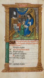 Nyomtatott Órakönyv (római használat): fol. 3v, februári naptárillusztráció alkotó: Guillaume Le Rouge
