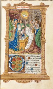 Nyomtatott Órakönyv (római használatban): fol. 58r, Pünkösd alkotó: Guillaume Le Rouge
