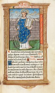 Nyomtatott órakönyv Róma használata: fol. 101r, Szent Lőrinc, 1510. alkotó: Guillaume Le Rouge