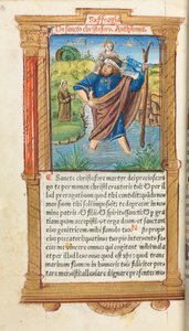 Nyomtatott órakönyv Róma használata: fol. 101v, Szent Kristóf, 1510. alkotó: Guillaume Le Rouge