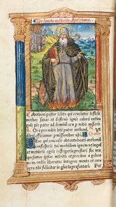 Nyomtatott órakönyv Róma használata: fol. 104v, Szent Antal apát, 1510. alkotó: Guillaume Le Rouge