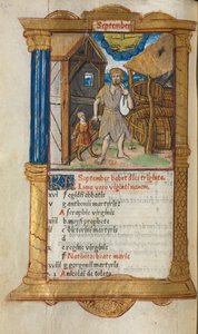 Nyomtatott órakönyv Róma használata: fol. 10v, szeptemberi naptári illusztráció, 1510.