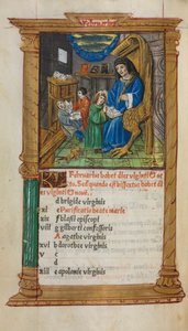 Nyomtatott órakönyv Róma használata: fol. 3v, februári naptári illusztráció, 1510. alkotó: Guillaume Le Rouge
