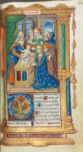 Nyomtatott órakönyv Róma használata: fol. 40r, Bemutató a templomban, 1510.