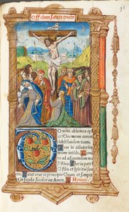 Nyomtatott órakönyv Róma használata: fol. 55r, A keresztre feszítés, 1510. alkotó: Guillaume Le Rouge