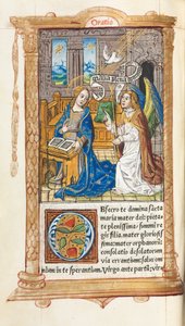 Nyomtatott órakönyv Róma használata: fol. 60v, Angyali üdvözlet, 1510.