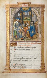 Nyomtatott órakönyv Róma használata: fol. 8v, júliusi naptári illusztráció, 1510.