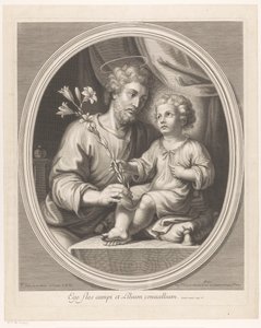 Gyermek Krisztus átnyújt Szent Józsefnek egy liliomot alkotó: Guillaume Vallet