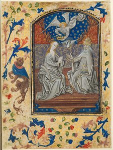 Levél az órák könyvéből: Szűz és gyermek trónolt, c. 1470-1480.