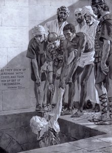 Jeremiást kivonják abból a kútból, amelybe Sedékiás király fejedelmeinek tanácsára vetették (litho)