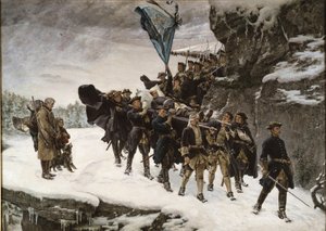 Le transport du corps du roi Charles (Carl) XII de Suede (1682-1718) - XII. Károly svéd király holttestének hazahozása - Cederstroem, Gustaf (1845-1933) - 1884 - Olaj, vászon - 265x371 - Stockholm Nemzeti Múzeum