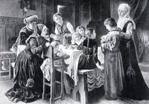 Luther Márton gyermekkora, illusztráció a "The History of the Nation"-ból. alkotó: Gustav Adolph Spangenberg