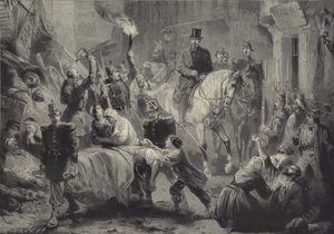 Louis Napóleon lóháton a párizsi barikádokon látogat 1851. december 3-án éjjel