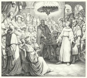 Luther Márton megjelenik V. Károly császár előtt a wormsi diétán (metszet)