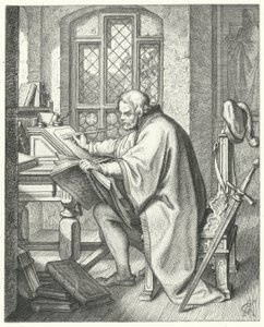 Luther Márton megkezdi a Biblia fordítását Wartburg várában (metszet)