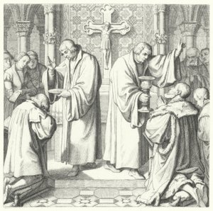 A szentáldozás protestáns és katolikus formában is (metszet) alkotó: Gustav Ferdinand Leopold Konig