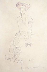 Aug Ruhubeit, a fiatal nő, kezével támogatja magát, 1908 alkotó: Gustav Klimt