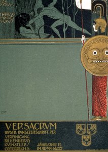 A „Ver Sacrum”, a bécsi szecesszió folyóiratának borítója, amely Thészeuszt és Minotauruszt ábrázolja az első bécsi szecessziós kiállítás idején, 1898-ban (litográfia) alkotó: Gustav Klimt