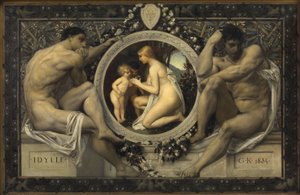 Idill (Minta ehhez: Gerlach & Schenk, Allegóriák és emblémák, 75. sz.) alkotó: Gustav Klimt