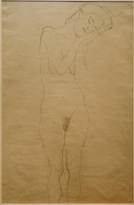 Meztelen elölről, kezekkel az arcán alkotó: Gustav Klimt