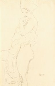 Akt Balra állva, törülközőt a testéhez tartva, 1917 alkotó: Gustav Klimt
