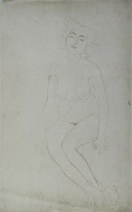 Meztelen nő ülve, 1903 körül (ceruza és piros zsírkréta japán papíron) (f/w fotó) alkotó: Gustav Klimt