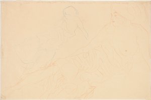 fekvő aktok; Feltámasztott nő, ismétlés a bal oldalon, 1913 alkotó: Gustav Klimt