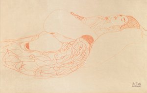 Fekvő félmeztelen maszturbálás, 1912-1913 alkotó: Gustav Klimt
