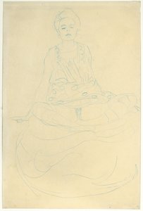 Ülő félhosszú akt elölről; Sitzender Halbakt von vorne, 1907 alkotó: Gustav Klimt