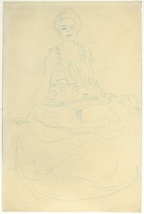 Elölről félmeztelenül ülve, 1907 körül (ceruza papíron) alkotó: Gustav Klimt
