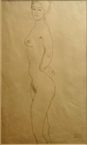 Balra álló női akt, kéz a kézben... alkotó: Gustav Klimt