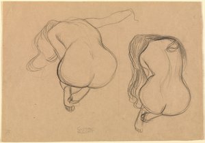 Két tanulmány egy hosszú hajú ülő aktról alkotó: Gustav Klimt
