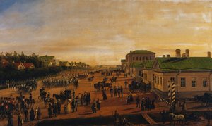 Miklós cár visszatér a katonai parádéről Krasznoe Selóban, 1848