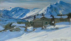 Hegyi farm havas tájban alkotó: Gustav Wentzel
