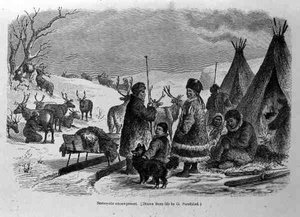 Samoyedei tábor, Friedrich Rayzel professzor Az emberiség története című művéből, 1904-ben megjelent kiadás. alkotó: Gustav after Sundblad