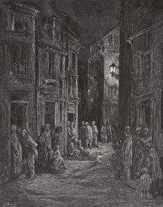 Bluegate Fields nyomornegyedek, London a 19. században. (nyomtatás)
