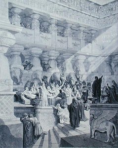 Daniel tolmácsolja az írást a falon, metszett A. Ligny, 1868 körül (metszet) alkotó: Gustave (after) Dore