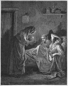 La Vieille et les deux Servantes - Az öregasszony és két szolgája - Jean de La Fontaine (Lafontaine) „Fabuláiból” (1621-95) - metszet Gustave Dore (1832-83) nyomán - Magángyűjtemény alkotó: Gustave (after) Dore