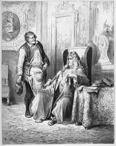 Le cobbler et le financier - A suszter és a finánc - Jean de La Fontaine (Lafontaine) "Fabuláiból" (1621-95) - metszet Gustave Dore (1832-83) után - Magángyűjtemény alkotó: Gustave (after) Dore