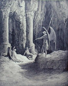 Sátán a pokol kapujában, az „Elveszett paradicsom” II. könyvéből, Stephane Pannemaker (1847-1930) metszetében, 1868 körül (metszet)