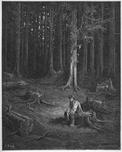 la foret et le bucheron - az erdő és a favágó - Jean de La Fontaine (Lafontaine) „Fabuláiból” (1621-95) - gravírozás Gustave Dore (1832-83) nyomán - Magángyűjtemény