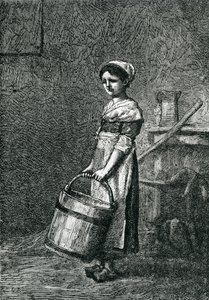 Cosette egy vödröt cipel, illusztráció Victor Hugo 