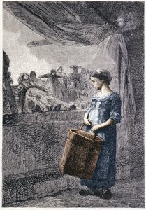 Cosette a játékbolt előtt - Victor Hugo „Les Miserables” című művében, ill. írta: Brion, szerk. Hetzel és Lacroix alkotó: Gustave Brion