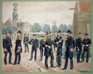 A dán haditengerészet tisztjei az Akadémián. Gustav Brock akvarellje alkotó: Gustave Brock