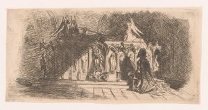 Az ember letérdel egy gótikus sír előtt alkotó: Gustave Buschmann