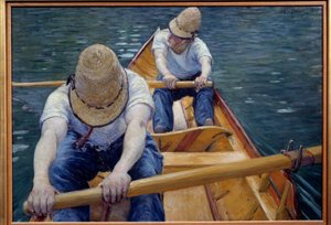 A Yerres-en evező kenusok Gustave Caillebotte (1848-1894) festménye 1877 V. 0,77x1,1 m Magángyűjtemény - The Boatmen on the Yerres. Gustave Caillebotte (1848-1894) festménye alkotó: Gustave Caillebotte