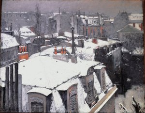 Kilátás a háztetőkre (Hó hatása) - olaj, vászon alkotó: Gustave Caillebotte