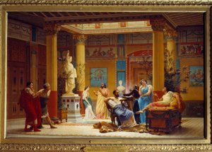 Napóleon herceg 1860-ban a párizsi Maison Pompeienne átriumában a „fuvolajátékos...” és a „La Femme de Diomede” ismétlése. Gustave Boulanger (1824-1888) festménye