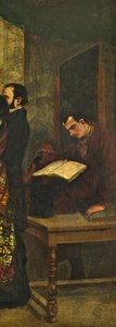 Baudelaire könyvet olvas, részlet a "The Studio of the Painter, a Real Allegory" című filmből, 1855 (19190-es részlet) alkotó: Gustave Courbet