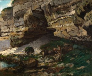 Sziklás táj szarvasokkal alkotó: Gustave Courbet